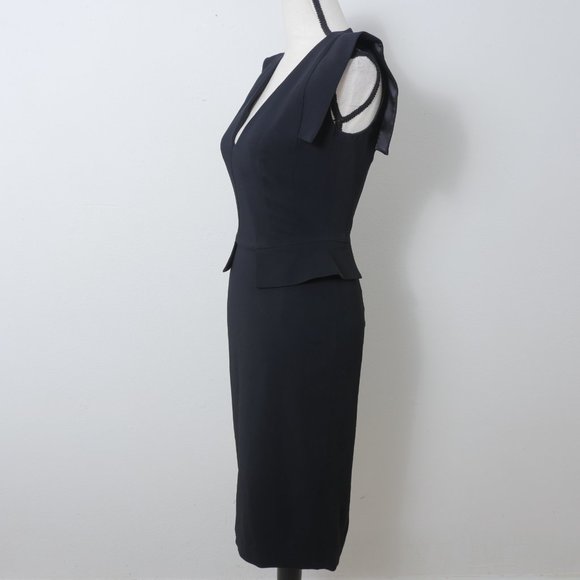 Tabitha Webb Honeysuckle Onyx Black Sleeveless V Neck Partial Peplum Waist Dress - Picture 10 of 12
